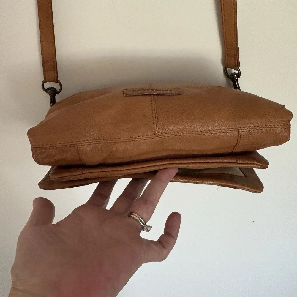 Lucky Brand Patchwork Tan Leather Convertible Crossbody Hippy Boho 90's